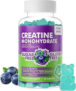 Novomins Creatine Monohydrate Gummies for Men & Women, Chewables Creatine Monohydrate for Muscle Strength, Muscle Builder, Energy Boost, Pre-Workout Supplement (180 Count)-Blueberry Flavor. 2 Συσκευασία
