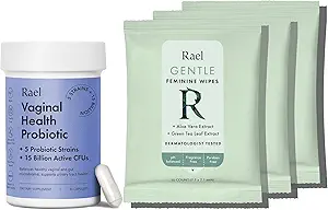 Rael Sche - Kadınlar için Probiyotikler Supplements, Digestive Enzymes, Urinary Tract Health (30 Day Supply) & Flushable Feminine Wipes, PH Balance (10 Count, Pack of 3)
