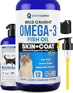 Omega 3 Fish Oil for Cats - Better Than Salmon Oil - Kitten & Cat Vitamins and Supplements - Cat Dandruff Tedavisi - Evcil hayvanlar için Sıvı Balık Yağı - Shedding Support - Cat Health Materials for All Ages