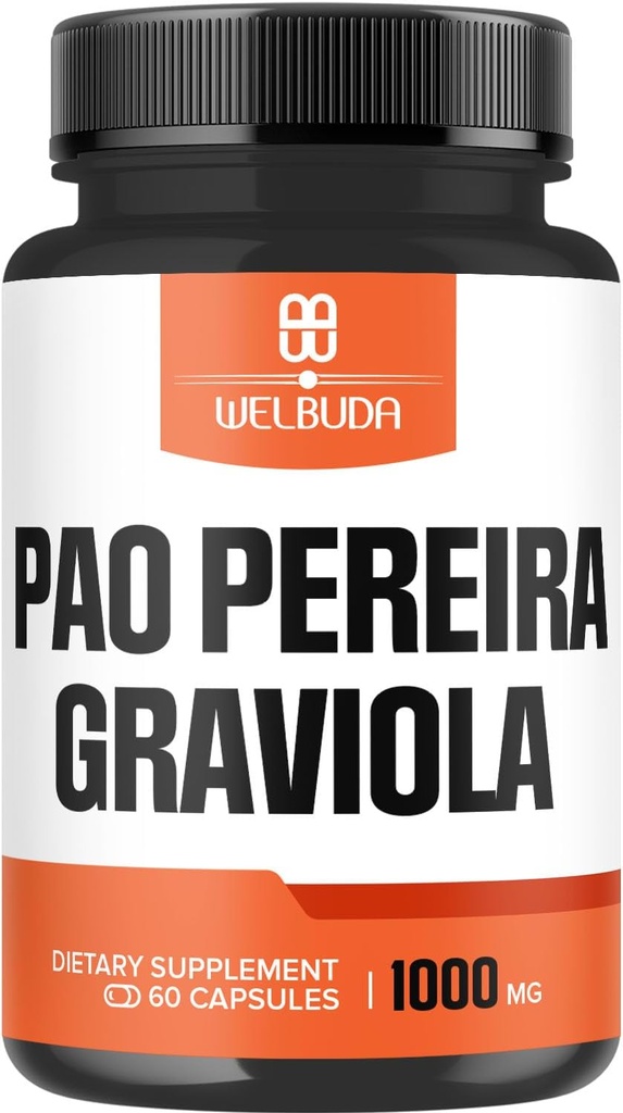 600 mg Pao Pereira 10:1 ile 400 mg Graviola Soursop - Immune System, Comfortable Mood, Body Balance & Strength Support - 60 Veggie Capsules