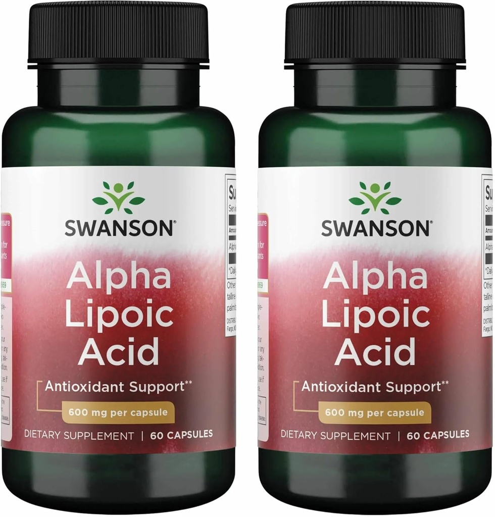Swanson Alpha Lipoic Acid - Natural Supplement Supporting Healthy Blood Pressure Levels Already Within a Normal Range - Promotes Carbohydrate Metabolism - (60 Capsules, 600mg Each) (2 Pack)