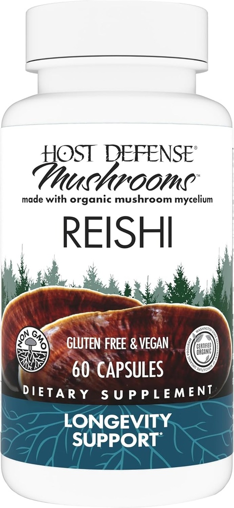 Host Defense Reishi Capsules - Heart & Immune Health Support Supplement - Mushroom Supplement to Support Energy & Vitality - Reishi Supplement to Aid General Well-Being - 60 Capsules (30 Hizmetler)*