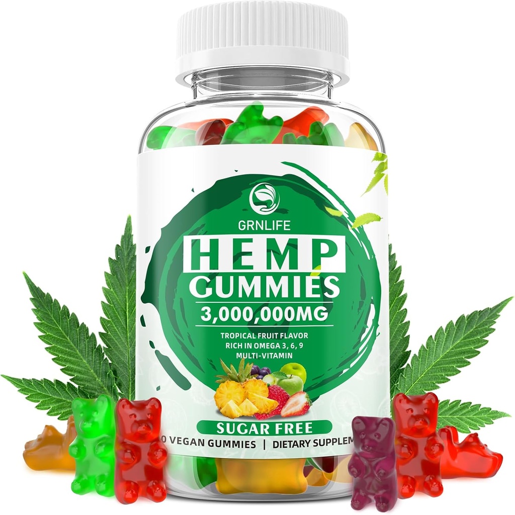 Yüksek Potency Pure Hemp Oil Extract, 3000000mg Ekstra Güçlü Hemp Supplements, 100 Natural Hemp Gummy for Peace and Relaxation, Non-GMO, Sugar Free, 60 Count