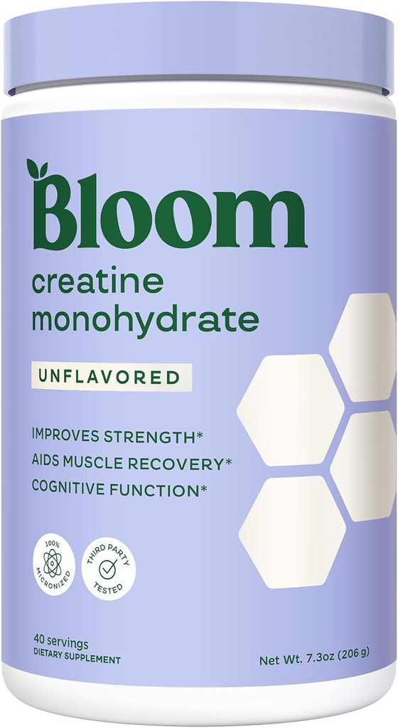 Bloom Beslenme Kretine Monohidrat Toz, 5g Micronized Tinatine per Service, Supports Muscle Recovery, Strength, Endurance, Pre or Post Workout, Gluten Free, Non GMO, Unflavored, 40 SVG, 7.3 oz