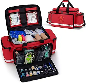 Trunab Acil Davacı Travma Bag Boş, Profesyonel İlk Yardım Kits Storage Medical Bag with İç Bölücüler ve No-Scratch Bottom, Ideal for EMT, EMS, Paramedics, Red, BAGOL