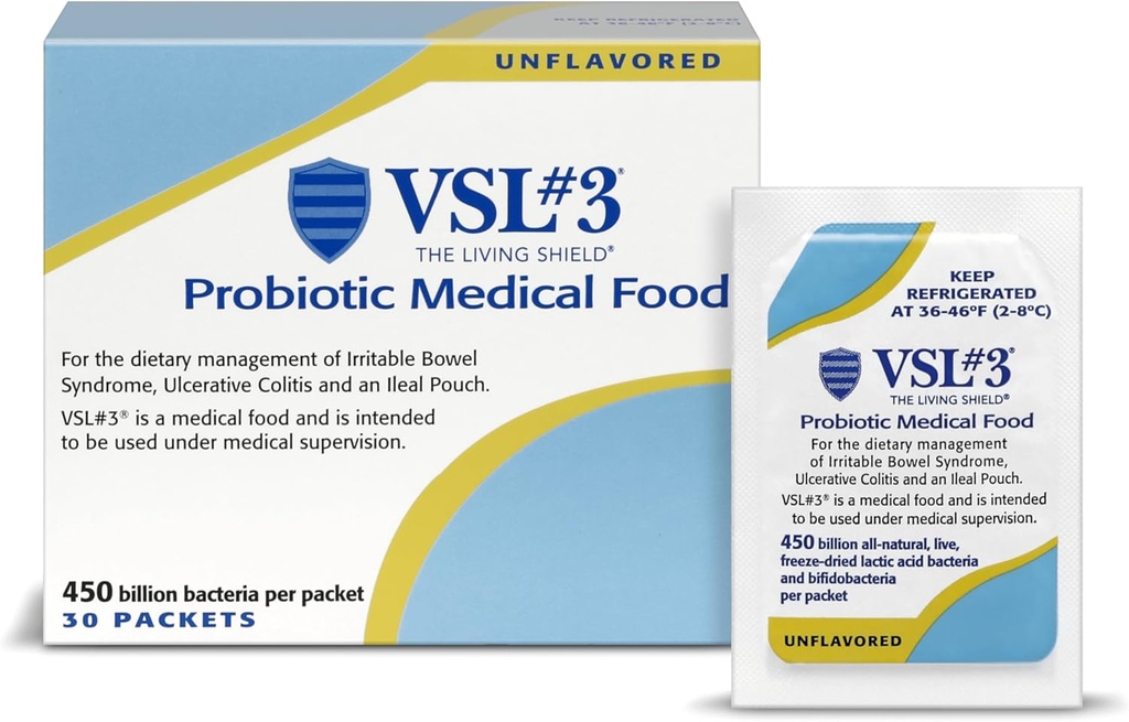 VSL #3® Probiotic Powder for Digestive Health, IBS & UC Συμπτώματα - 450B CFUs, High-Potency, Multi-Strain, Live, ψυκτικά Probiotic, Ιατρικά τρόφιμα για την υποστήριξη της υγείας των ούρων σε άνδρες & γυναίκες, 30 Pack