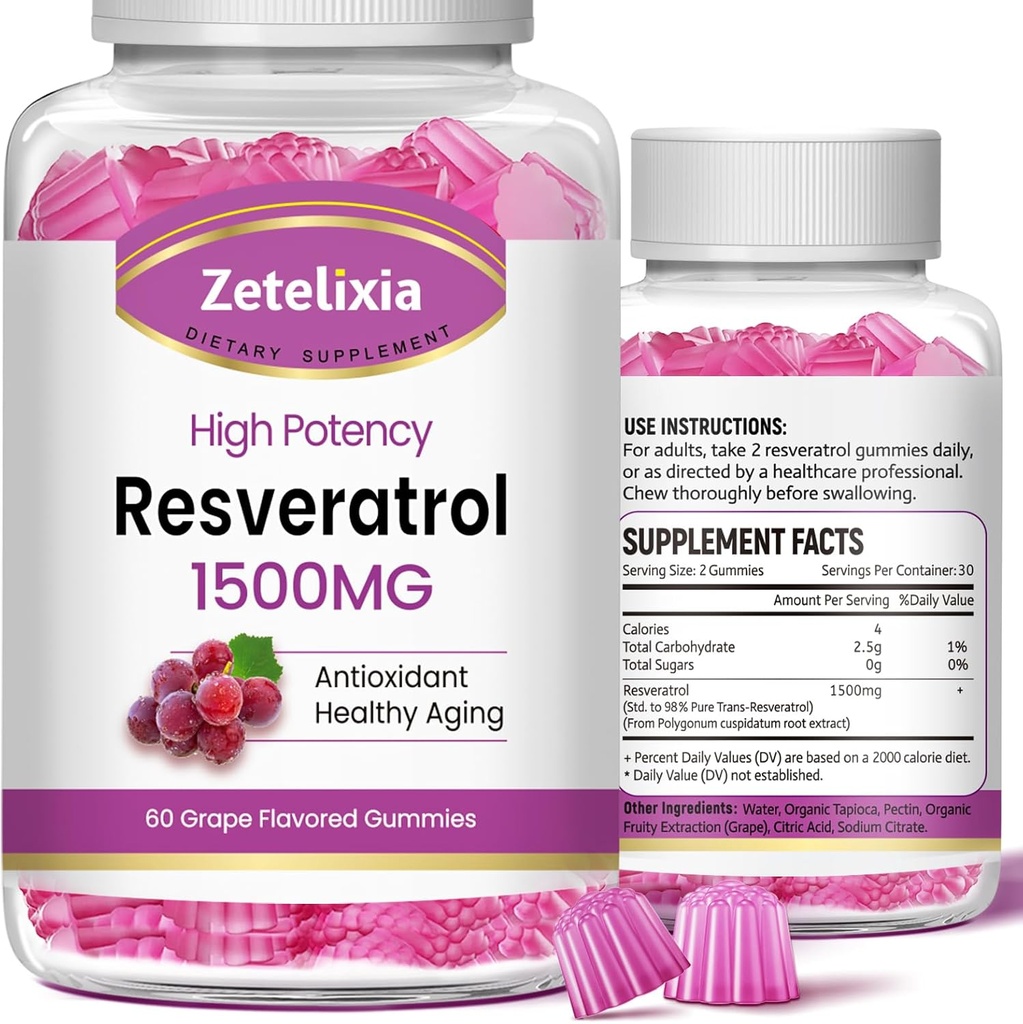 Ζάχαρη Δωρεάν Resveratrol Gummies - Υψηλή καθαρότητα Resveratrol συμπλήρωμα για την αντιοξειδωτική, υγιή γήρανση, δέρμα, εγκέφαλος, οργανικά - 120 Gummies