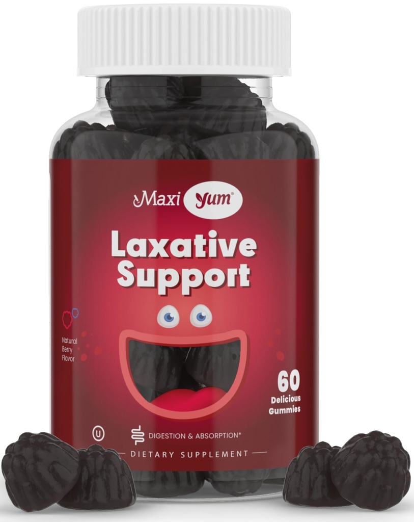 Maxi Health Natural Laxative Gummies for Yetişkinler and Kids – Non-GMO ve Vegan Senna Stool Softener Gummies – Berry Flavor Chewable Laxatives for Constipation Support (60 Count)