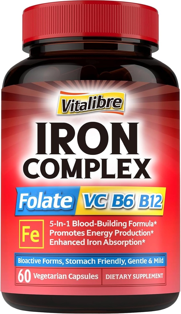 Iron Complex Supplement 60 Capsules & 6 1 Kompleksi Ek 120 Capsules, Non-GMO, Gluten Free