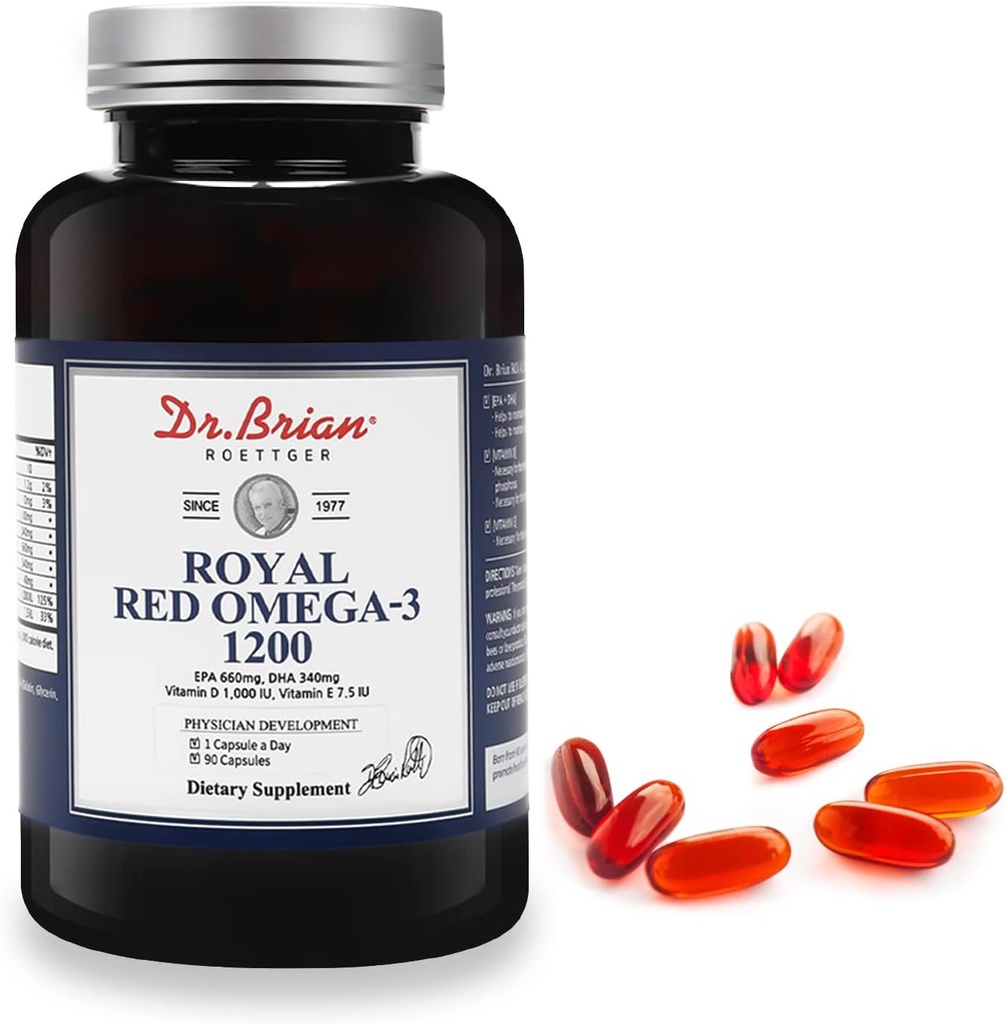 Dr. Brian Royal Red Omega 3 1200, Fish Oil Supplement with EPA and DHA Omega3 Fish Oil Contain Vitamin D,E Omega-3 Fiziksel Sağlık için Destek - 90 Soft Gels