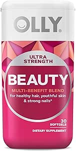 OLLY Ultra Strength Beauty Softgels, Sağlıklı Saç, Skin ve Nails, Biotin, Hyaluronik Asit, Collagen,, Total Beauty Supplement, 30 Day Supply - 30 Count Count Count