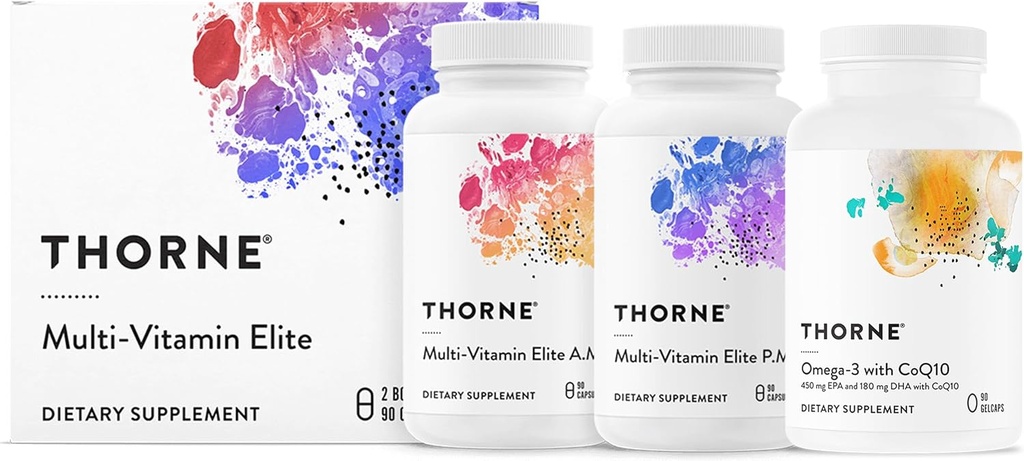 THORNE - Daily Nutrients Bundle - Multivitamin Elite και Omega-3 με CoQ10-30 έως 90 Services