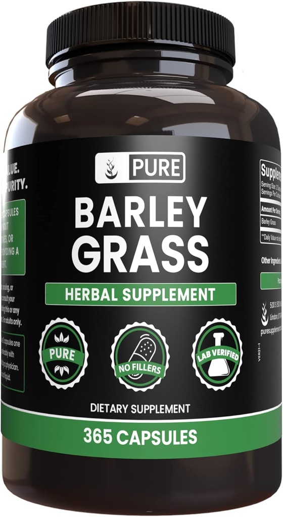 Pure Original Materialss Barley Grass (365 Capsules) Magnezyum Or Rice Fillers, Always Pure, Lab TY