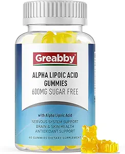 Alpha Lipoic Acid 600mg Gummies, Sugar Free Chewable ALA Supplement for Antioxidant & Nervous System Support, Brian & Skin Health, Pineapple Flavor, 120 Count