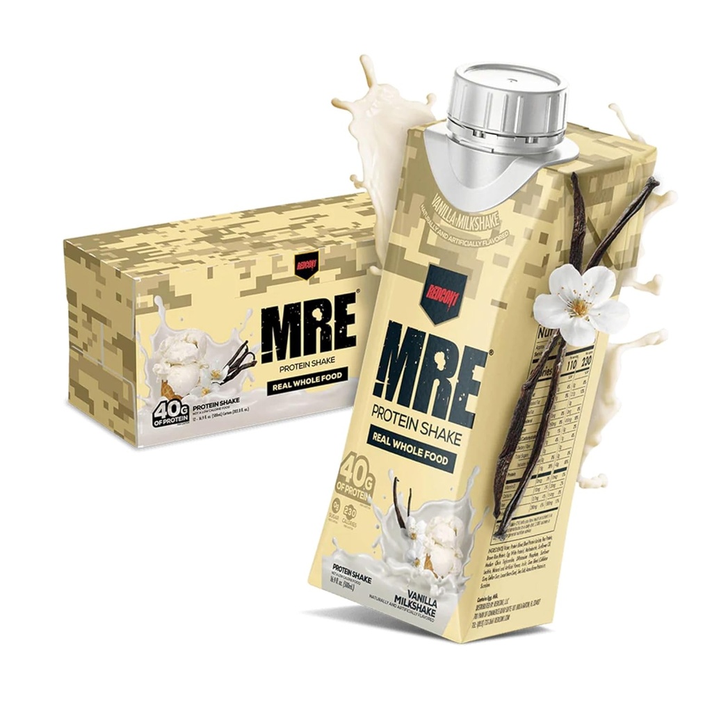 REDCON1 MRE Ready to Drink Protein Shakes, Vanilla Milkshake - Πρωτεΐνη Ποτά με ολόκληρες πηγές τροφίμων - Ζάχαρη Δωρεάν ETA Shake Formed to Fuel Athletes any Time (12 Pack)