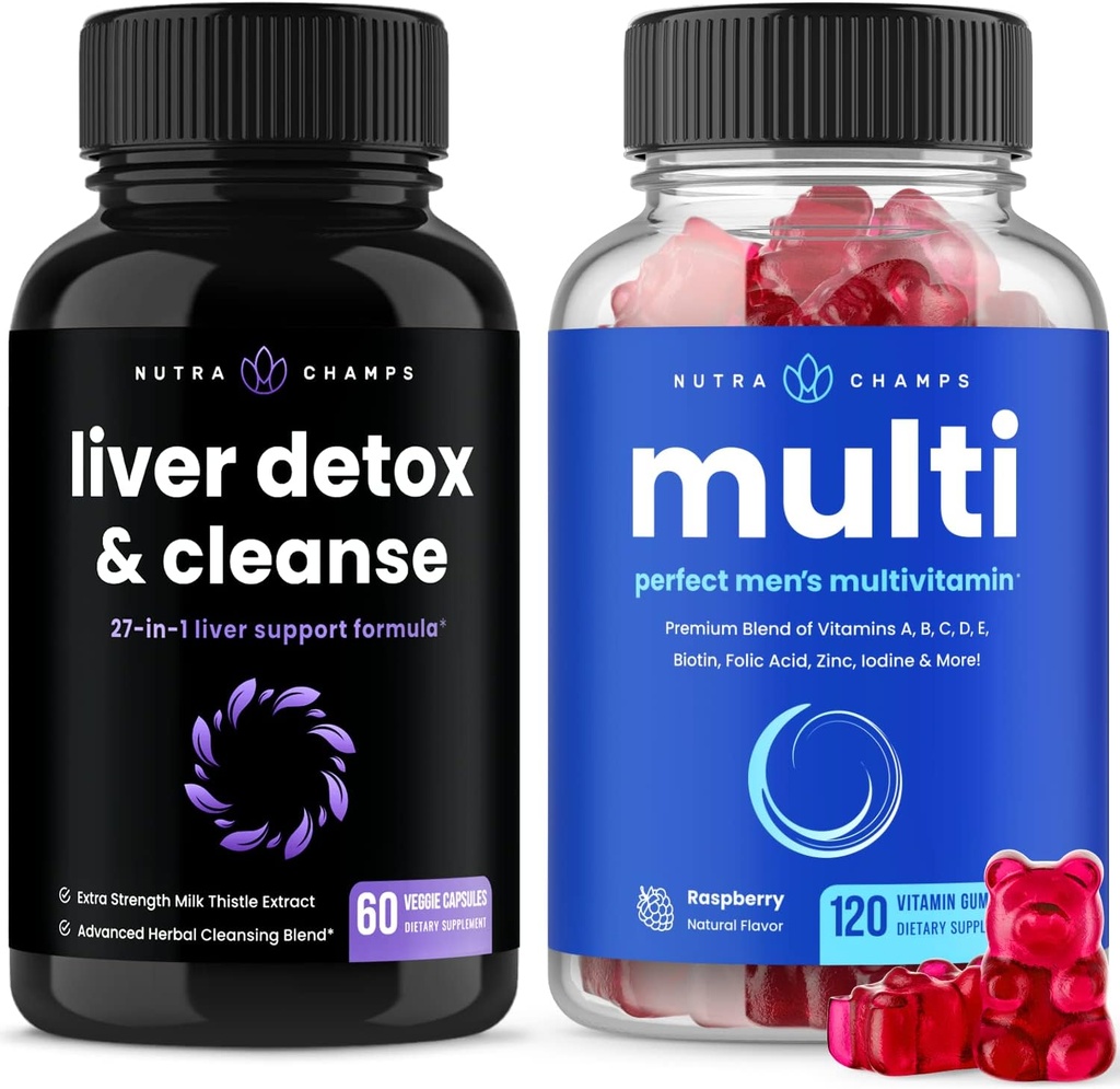 NutraChamps Liver Cleanse Detox Capsules ve (2-Pack) Erkekler Multivitamin Gummies Schemps