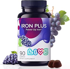 LIVS Iron Supplement for Women & Men with Vitamin C, A, B3, B5, B6, B12, Biotin, çinko & Folate | Non-GMO, Gluten Free Chewable Supplement as Gummy for Energy Boost & Anemi Support - 90