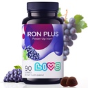 LIVS Iron Supplement for Women & Men with Vitamin C, A, B3, B5, B6, B12, Biotin, çinko & Folate | Non-GMO, Gluten Free Chewable Supplement as Gummy for Energy Boost & Anemi Support - 90