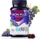 LIVS Iron Supplement for Women & Men with Vitamin C, A, B3, B5, B6, B12, Biotin, çinko & Folate | Non-GMO, Gluten Free Chewable Supplement as Gummy for Energy Boost & Anemi Support - 90