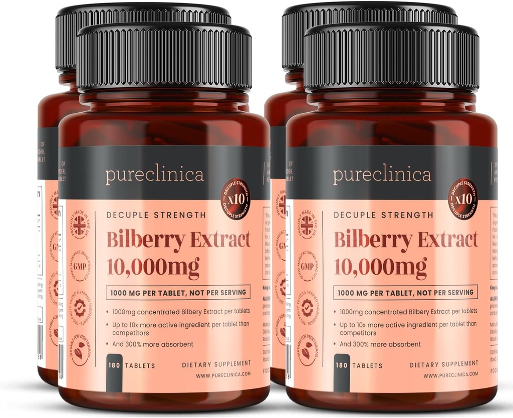 Bilberry Extract 10. 000mg x 720 δισκία (4 φιάλες) - 10 X Περισσότερες ανθοκυανιδίνες ανά δισκίο από ό, τι οι περισσότεροι άλλοι