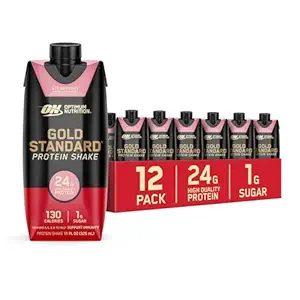 Βέλτιστη διατροφή Gold Standard Protein Shake, 24g πρωτεΐνη, έτοιμο για πόσιμο πρωτεϊνούχα ποτά, Φράουλα, 11 Fl Oz, 12 Count (πακέτο του 1) (Packing May Vary)