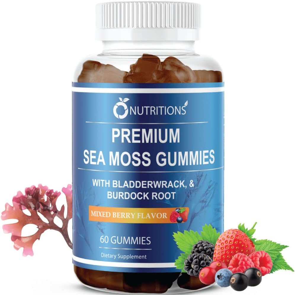 O NUTRITIONS Premium Sea Moss Gummies İrlandalı Deniz Moss, Burdock Root ve Bladderwrack -Seamoss Rawtrikne Supplement