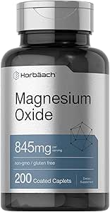 Horbäach Magnezyum Oksit | 845 mg | 200 kapaklı Caplets | Vegetarian, Non-GMO ve Gluten Free Supplement Supplement Supplement