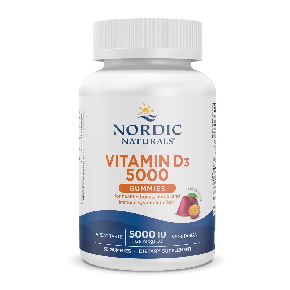 Nordic Naturals Vitamin D3 5000 Gummies, Tutku Meyvesi - 30 Gummies - Sağlıklı Bones, Mood, & Immune System - Vegetarian - Non-GMO - 30 Hizmet