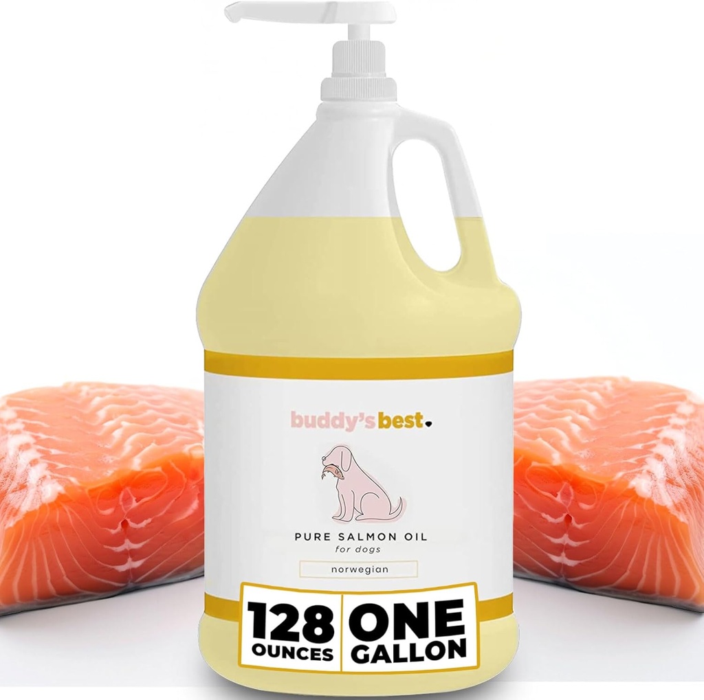 Buddy'nin En İyileri Tarafından Köpekler için Salmon Oil - 1 Gallon (128oz) | 100% Norveç Balık Petrol | İnsan-Grade & Odorless | Omega 3 Supplement for Coat & Commons