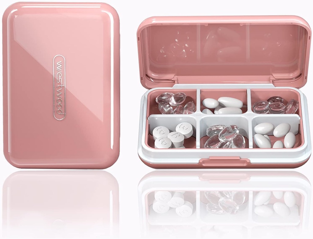 Seyahat Pill Organizer Moisture Su Küçük Pill Box for Pocket Purse 6 Karşılaştırmalı Portatif Pill Case Tıp Vitamini Konteyner, Pink Pill Case Medicine Vitamin Sahibi Konteyner, Pink