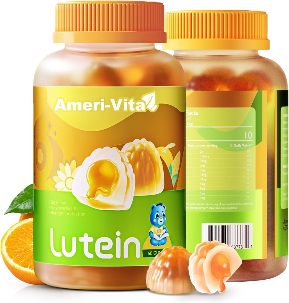 Χωρίς ζάχαρη Lutein 5mg Gummies for Eyes Health: with 1mg Zeaxanthin, Lutein Συμπληρώματα Οφθαλμικές Βιταμίνες Filled Gummies Lutein Supplement for Vision and Blue Light Protection,Orange Flavor, 60 Count