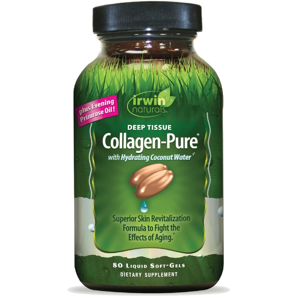 Irwin Naturals Deep Tissue Collagen-Pure - 80 Liquid Softgels - Skin için Intense Nourishment for The Skin - 2.000 mg of Hydrolyzed Collagen - 16 Total Services