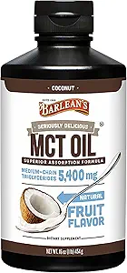 Barlean's MCT Oil Supplement, Coconut Flavored for Keto Coffee, Emulsified Creamy Liquid Syrup with 5,400mg Plant-Based MCT's to Support Energy, Focus and Wellness, 16 oz