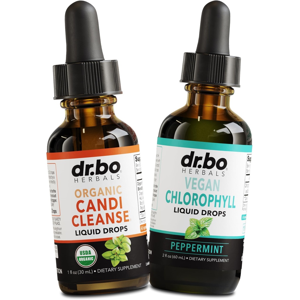 Candi Cleanse & Chlorophyll Liquid Drops - Organik Oregano Oil Drops & Liquid Chlorophyll Odor Cleanse Support - Natural Oral Gut Cleanser Detox, Internal Deodorant, Body Deodoring Supplement Supplement