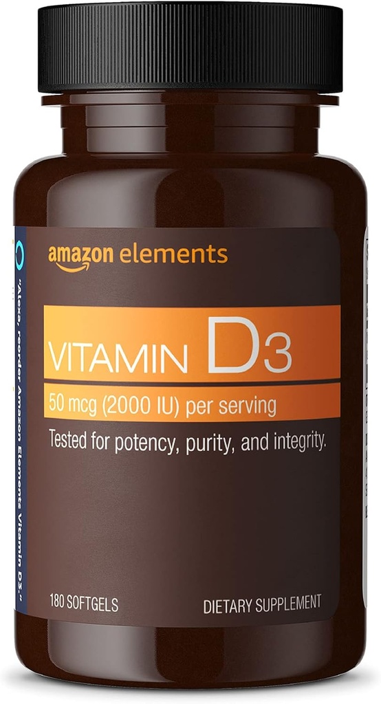 D Vitamin3, 2000 IU, 180 Softgels, 6 aylık tedarik (Pazarlama değişebilir), Güçlü Bones ve Immune Health