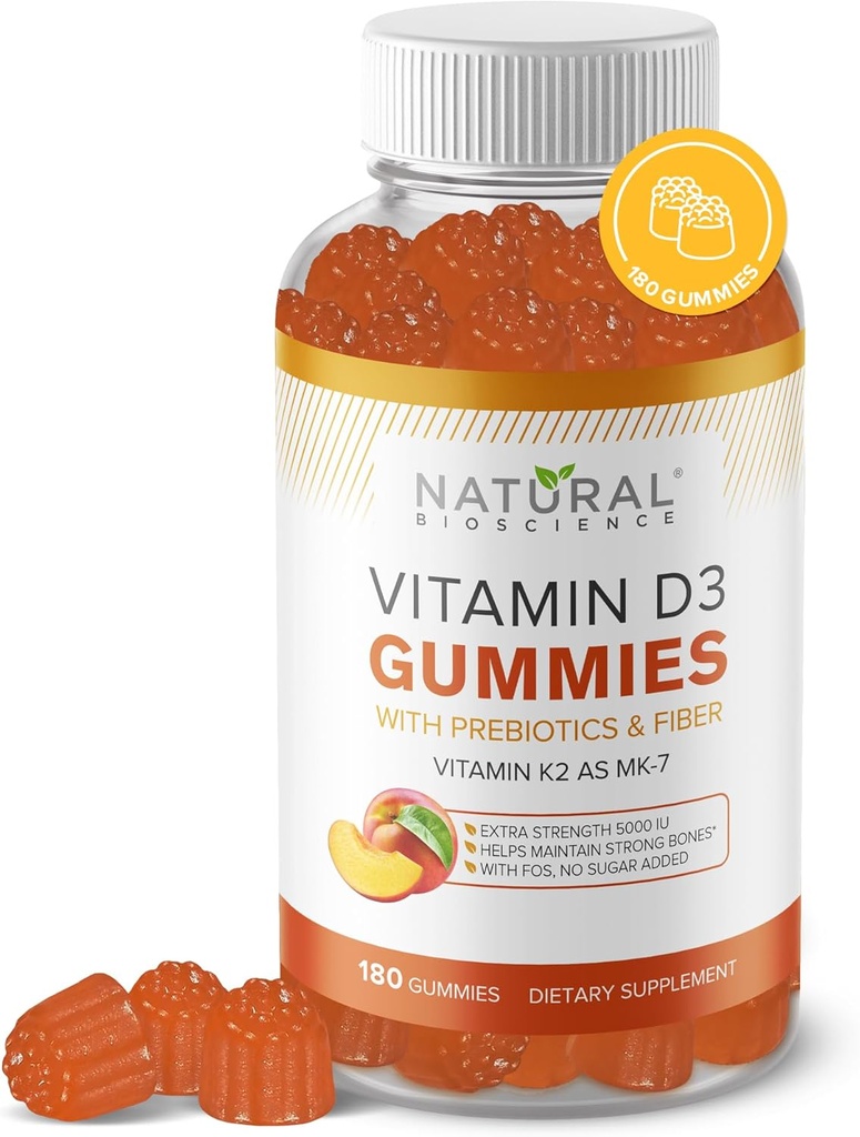 Sugar Free Vitamin D3 K2 Gummies - Vitamin D3 Gummies 5000 IU+K2 MK7 80 mcg, K2 D3 Vitamin Tamam Yetişkinler, D K2 Bones için, Immune, Heart, Mood, Gluten-Free, Non-GMO, Natural Peach Flavor
