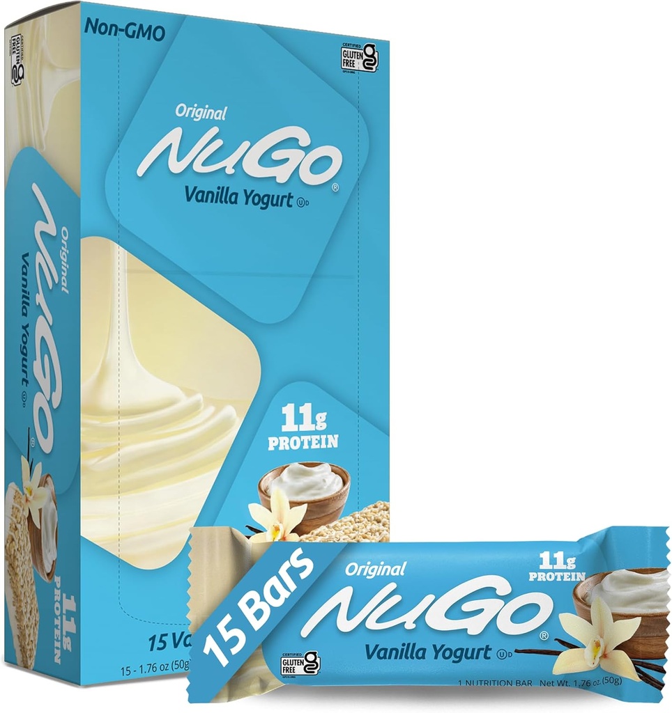 NuGo Protein Bar, Βανίλια Γιαούρτι, 11g Πρωτεΐνη, 170 θερμίδες, Χωρίς γλουτένη, 1,76 Ουγγιά ο καθένας, 15 κόμης (πακέτο του 1)