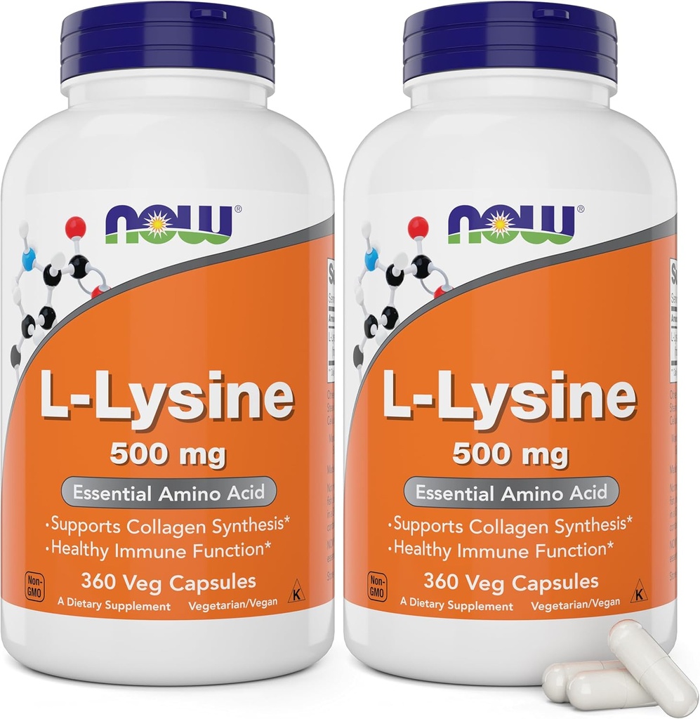 Now L-Lysine 500 mg, 360 Vegetarian Capsules (Pack of 2)