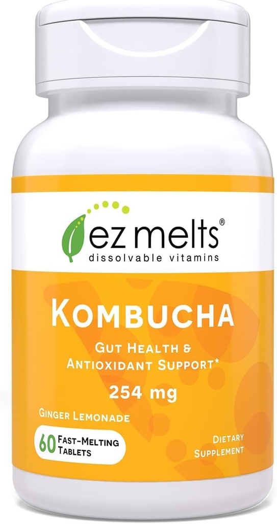 EZ Melts Dissolvable Sugar-Free Kombucha Tabletleri SCOBY & Apple Cider Vinegar, Gut Health Supplements for Men & Women, Ginger Lemonade Flavor, 2Month Supply - 1 Pack