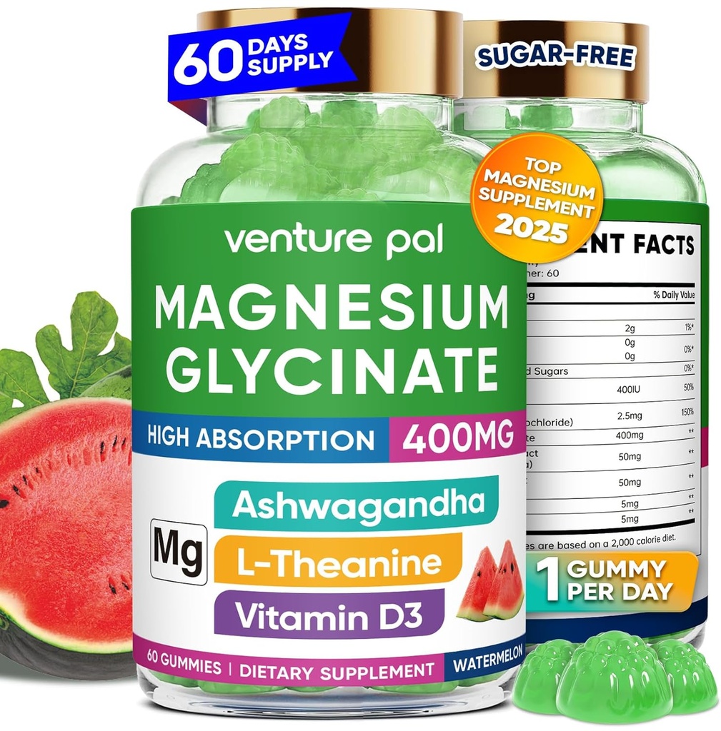 60 Day Supply Magnezyum Glycinate 400 mg Gummies with Ashwagandha, L-Theanine, CoQ10, Vitamin D3 & B6, Sugar Free Magnezyum Gummies for Yetişkinler & Kids, Stress Relief, Sleep & Calm, Vegan, Gluten Free