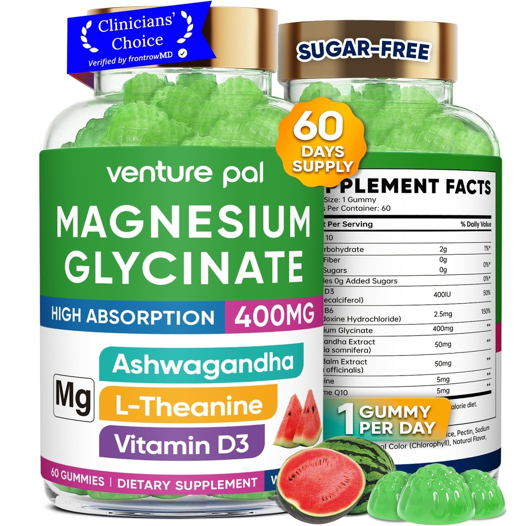 60 Day Supply Magnezyum Glycinate 400 mg Gummies with Ashwagandha, L-Theanine, CoQ10, Vitamin D3 & B6, Sugar Free Magnezyum Gummies for Yetişkinler & Kids, Stress Relief, Sleep & Calm, Vegan, Gluten Free