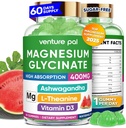 60 ημέρα προσφοράς Μαγνήσιο Γλυκινικό 400mg Gummies με Ashwagandha, L-Θεανίνη, CoQ10, βιταμίνη D3 & B6, χωρίς ζάχαρη Μαγνήσιο Gummies για ενήλικες & παιδιά, άγχος ανακούφιση, ύπνο & ηρεμία, Vegan, χωρίς γλουτένη