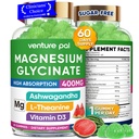 60 Day Supply Magnezyum Glycinate 400 mg Gummies with Ashwagandha, L-Theanine, CoQ10, Vitamin D3 & B6, Sugar Free Magnezyum Gummies for Yetişkinler & Kids, Stress Relief, Sleep & Calm, Vegan, Gluten Free
