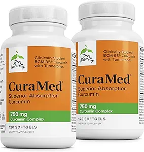Terry Φυσικά CuraMed 750 mg - Αντιοξειδωτικό συμπλήρωμα για την υγεία του εγκεφάλου και της καρδιάς - συμπλήρωμα με υψηλής ισχύος Curcumin Complex - Νεφροί, συκώτι και ανοσοποιητική υποστήριξη - 120 Softgels (πακέτο του 2)
