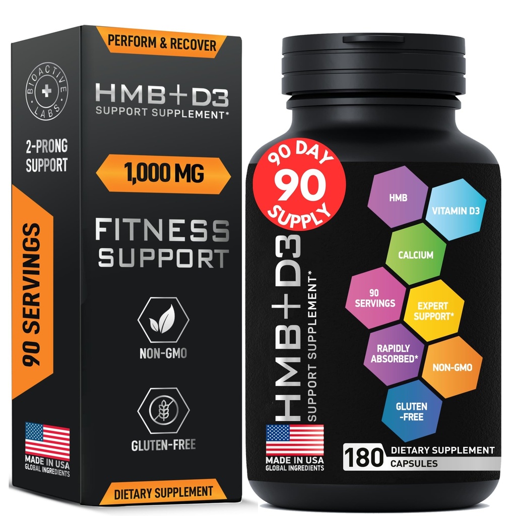 D3 Vitamini ile HMB Supplements - 1000 mguba Beta-Hydroxy Beta-Methylbutyrate per Care for Muscle growth, Strength & Recovery - 180 Gluten-Free, Non-GMO HMB Capsules, 3-Month Supply