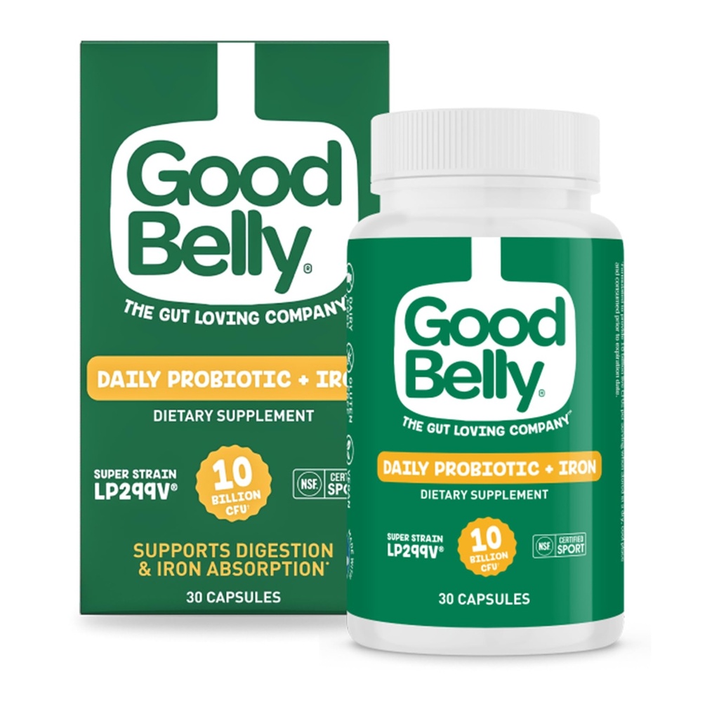 İyiBelly Probiyotik Capsules for Digestive Health & Iron Abxia | Vegan Probiyotik Supplement with 10 Milyar Canlı Kültürler | Kadın ve Erkekler için Probiyotikler | 30 Capsules