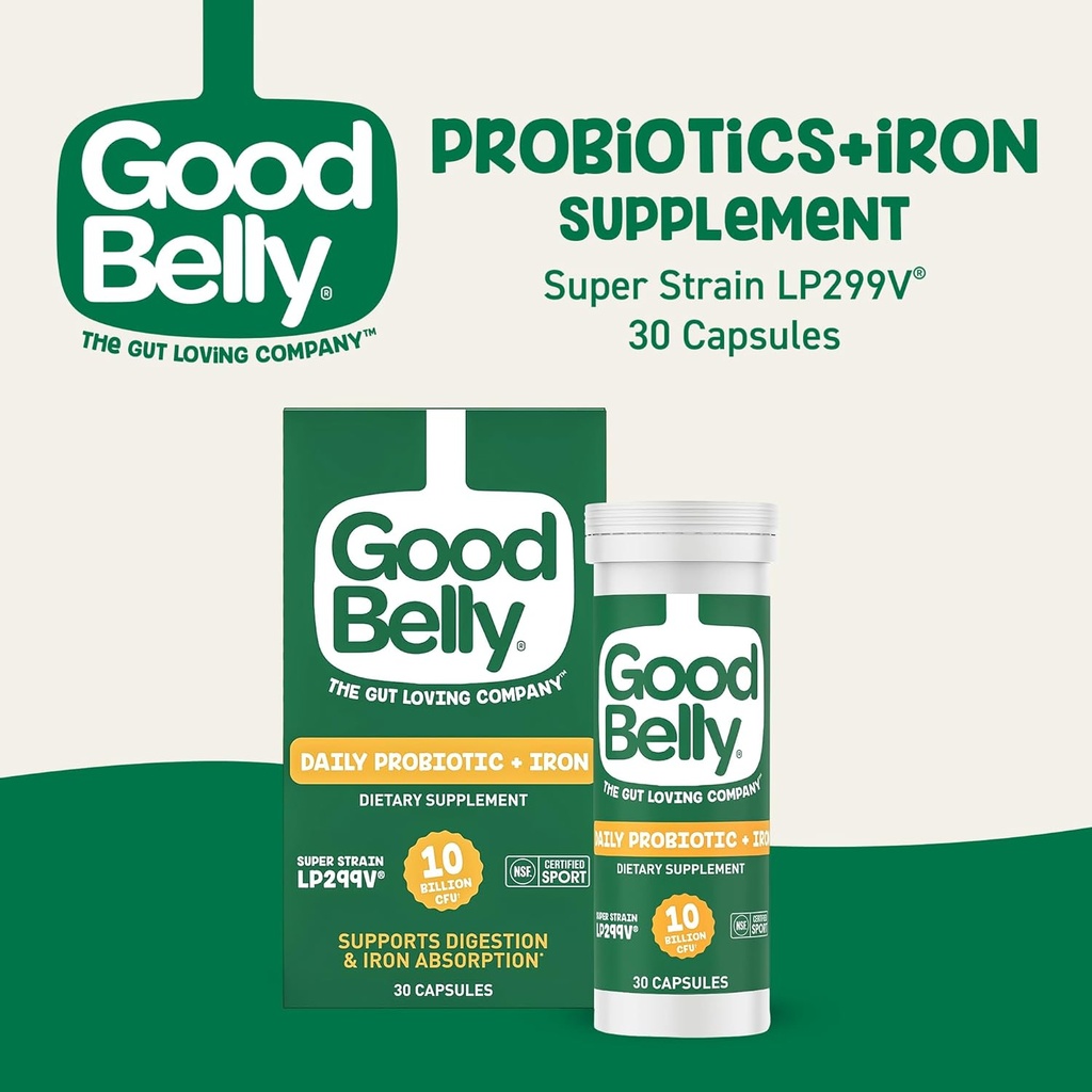 İyiBelly Probiyotik Capsules for Digestive Health & Iron Abxia | Vegan Probiyotik Supplement with 10 Milyar Canlı Kültürler | Kadın ve Erkekler için Probiyotikler | 30 Capsules