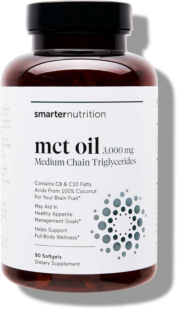 SMARTERNUTRITION MCT Oil Κάψουλες C8 και C10 - Κετογόνο καύσιμο για τον εγκέφαλο και το σώμα, Παρατεταμένη ενέργεια - από το κρύο-Pressed Coconut, Palm & Gluten-free, μη-GMO - 90 Count - 30-Day Supply