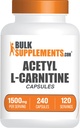 BulkSupplements.com Acetyl L-Carnitine Capsules - ALCAR HCl, Carnitine Supplement - ALCAR Capsules, Acetyl L-Carnitine 1500 mg - Gluten Free, 2 Capsules per Service, 240 Capsules
