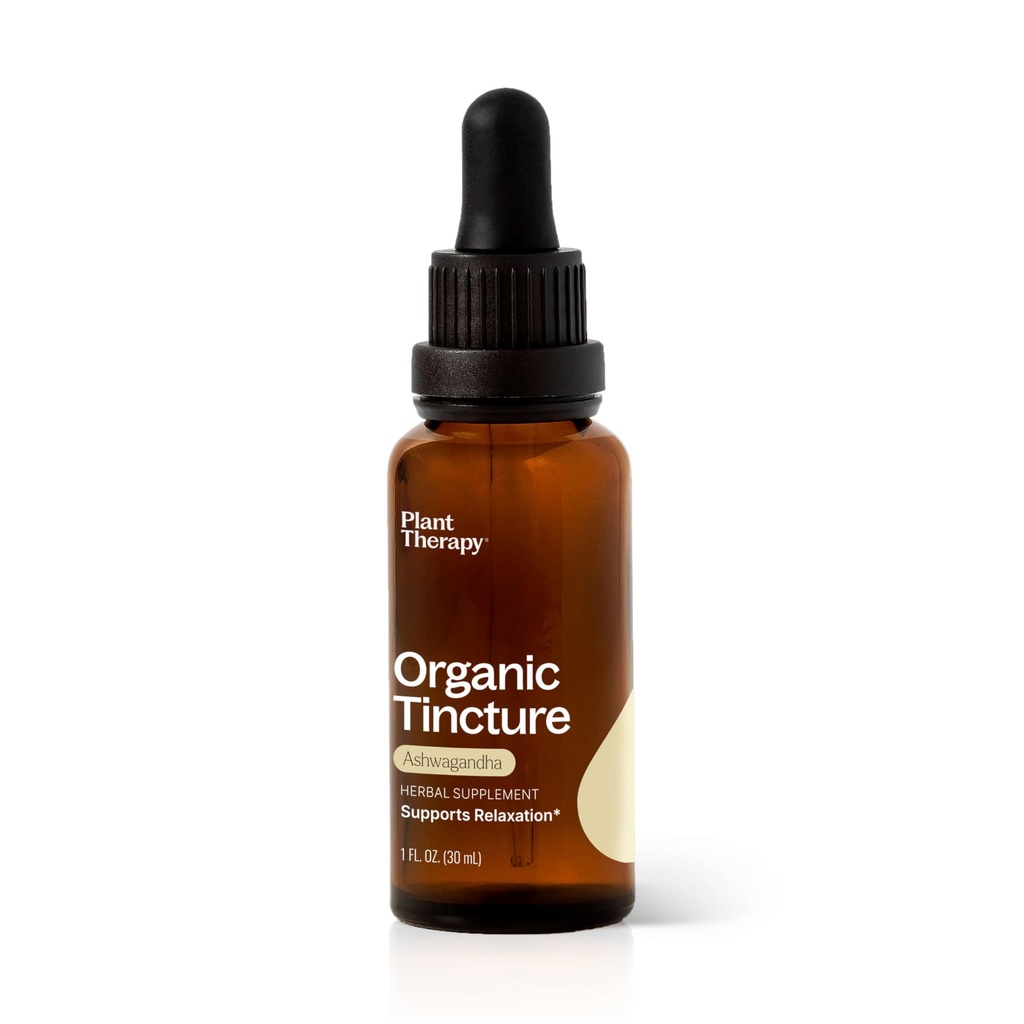 Plant Therapy Organic Ashwagandha Root Herbal Supplement Tincture 30 mL (1 oz) Destekler Rahatlama, Rejuvenating & Immune Supporting, Vegan, GMO, Gluten Free, Liquid, 1 Şişe